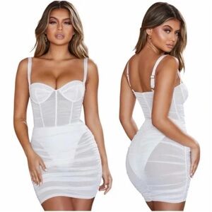 Oh Polly White Mesh Sheer Mini Dress